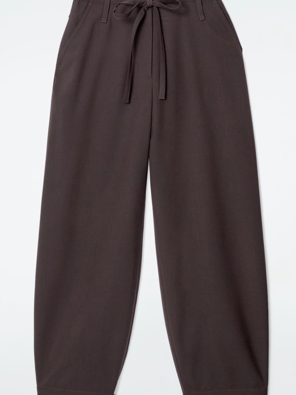 COS women’s drawstring barrel pant chocolate brown - Picture 4 of 8
